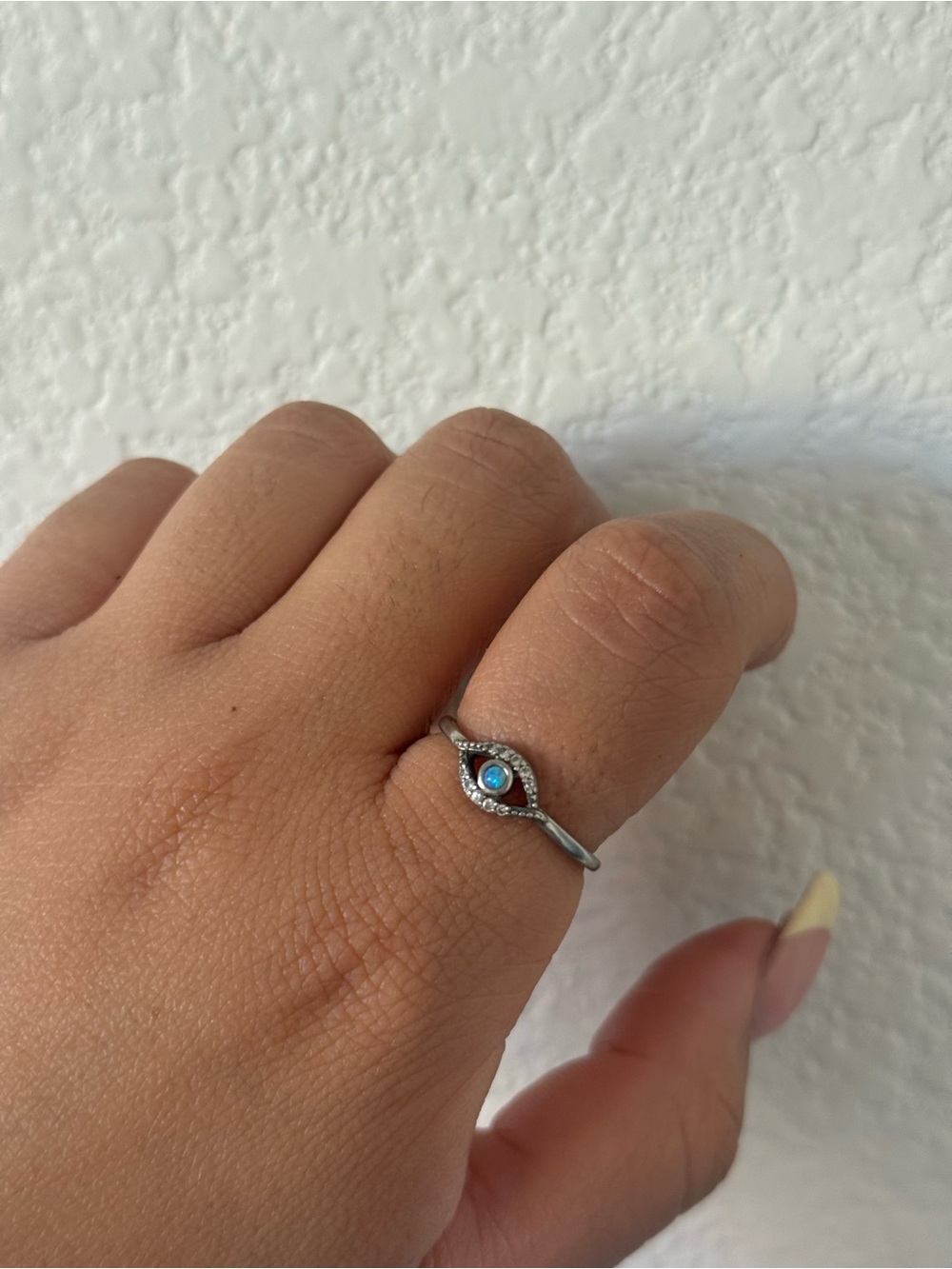 Sterling Silver Evil Eye Ring with Blue Opal Center